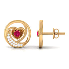 Genuine Ruby and Diamond Minimal Heart Stud Earrings Ruby - ( AAA ) - Quality - Rosec Jewels