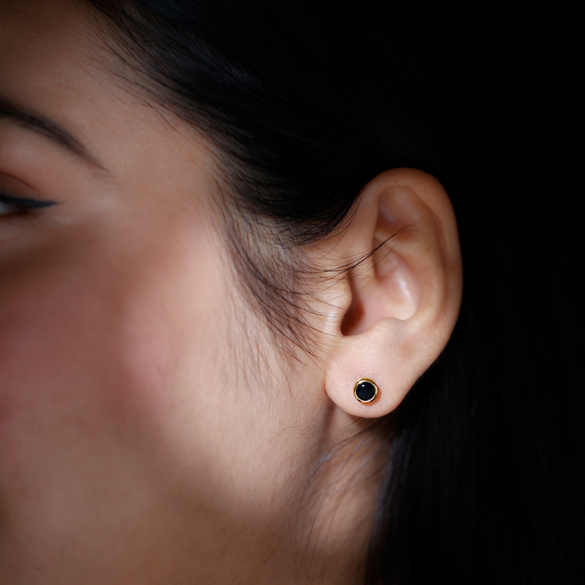 Black Onyx Solitaire Stud Earrings in Bezel Setting Black Onyx - ( AAA ) - Quality - Rosec Jewels