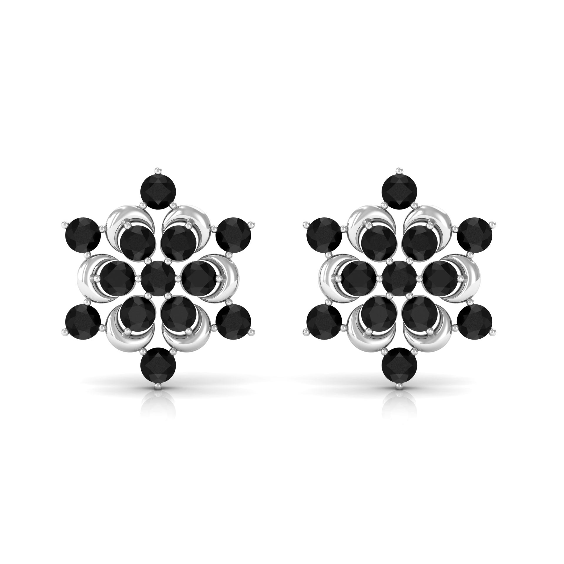 1/2 CT Black Onyx Statement Snowflake Stud Earrings Black Onyx - ( AAA ) - Quality - Rosec Jewels