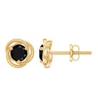 5 MM Black Onyx Solitaire and Gold Swirl Stud Earrings Black Onyx - ( AAA ) - Quality - Rosec Jewels