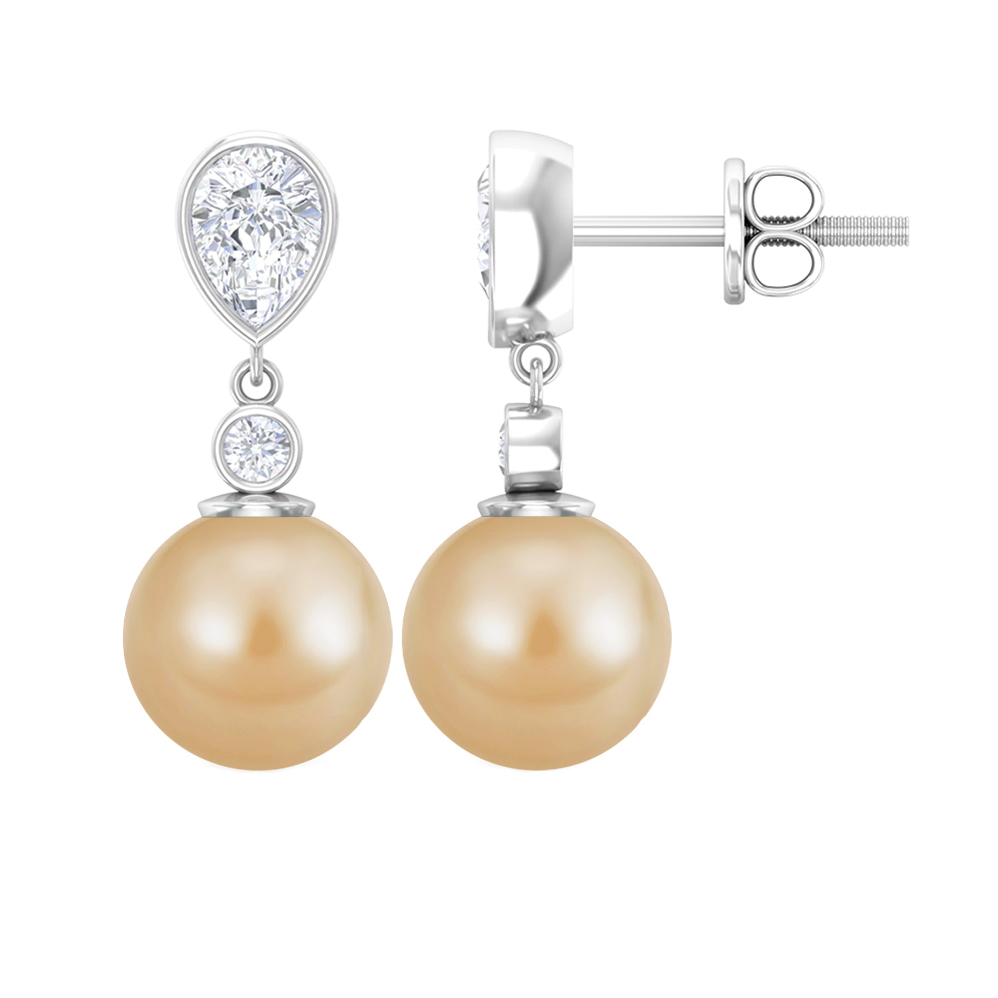 16.75 CT South Sea Pearl Drop Earrings with Moissanite South Sea Pearl - ( AAA ) - Quality - Rosec Jewels