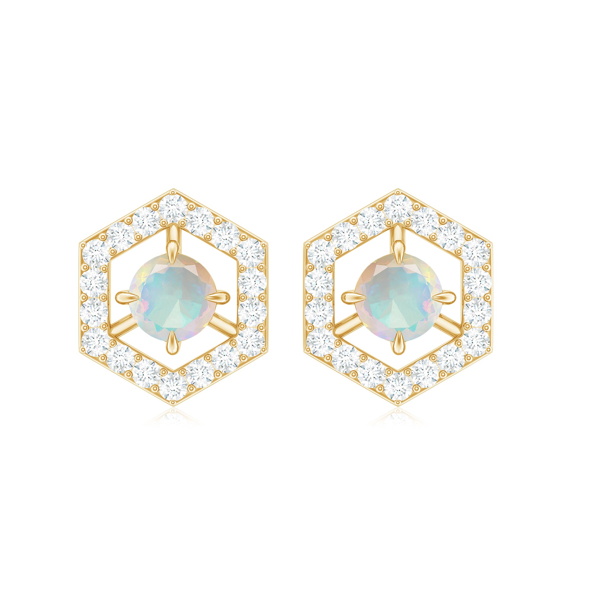 1 CT Minimal Ethiopian Opal and Diamond Geometric Stud Earrings Ethiopian Opal - ( AAA ) - Quality - Rosec Jewels