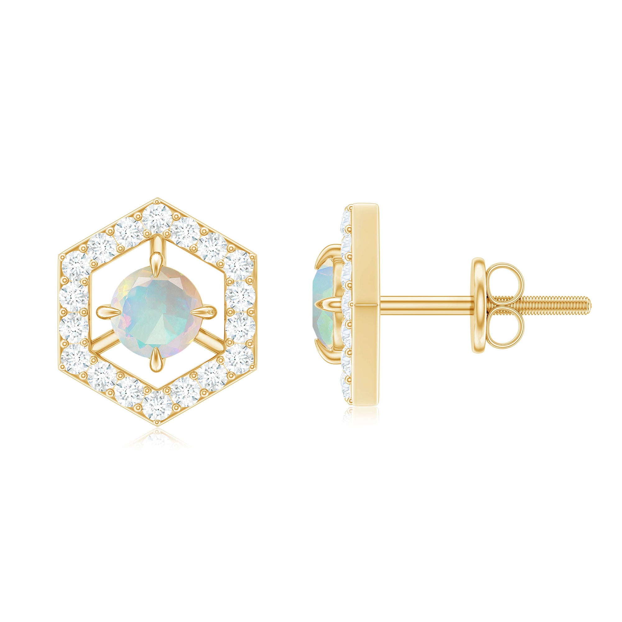 1 CT Minimal Ethiopian Opal and Diamond Geometric Stud Earrings Ethiopian Opal - ( AAA ) - Quality - Rosec Jewels