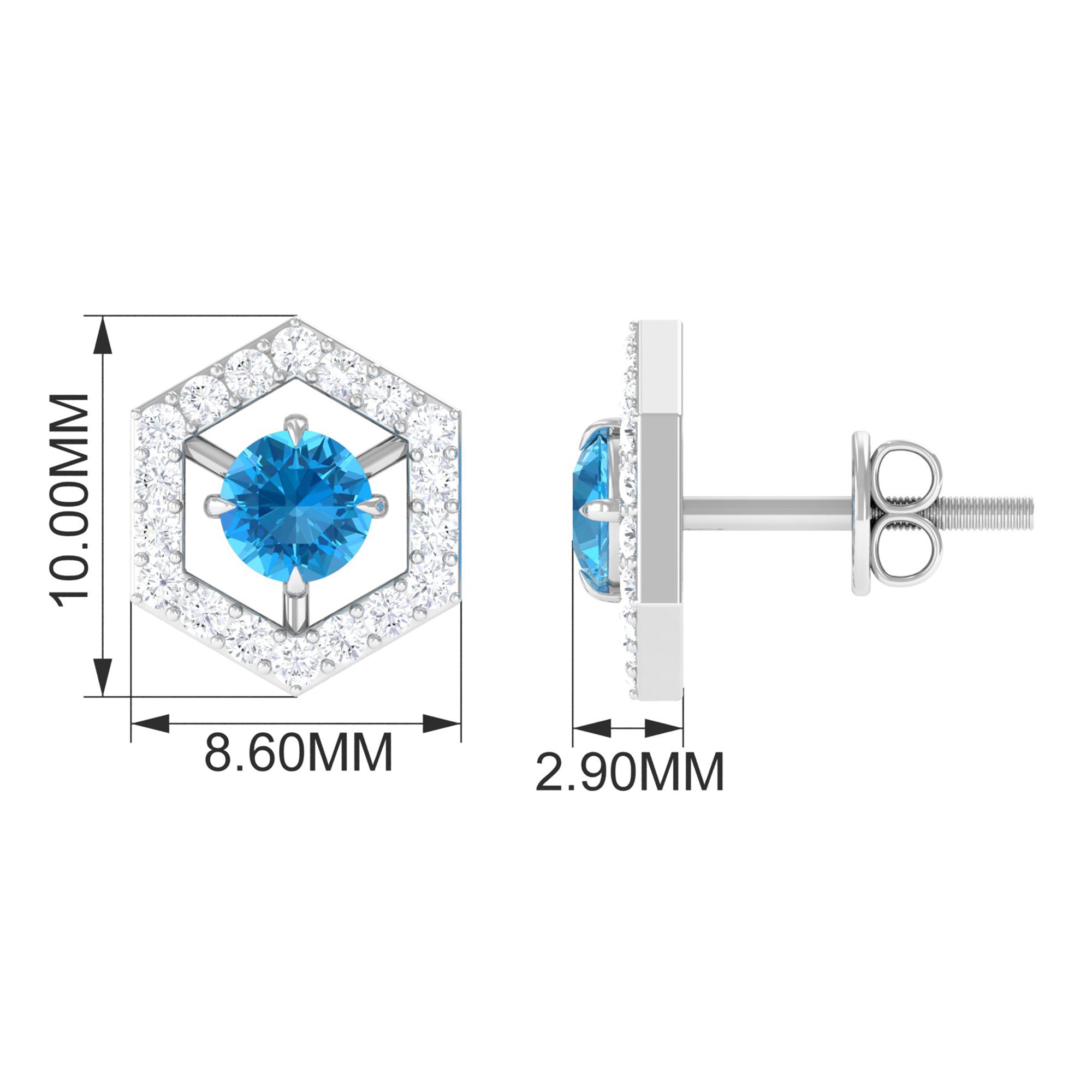 3/4 CT Minimal Swiss Blue Topaz and Diamond Geometric Stud Earrings Swiss Blue Topaz - ( AAA ) - Quality - Rosec Jewels