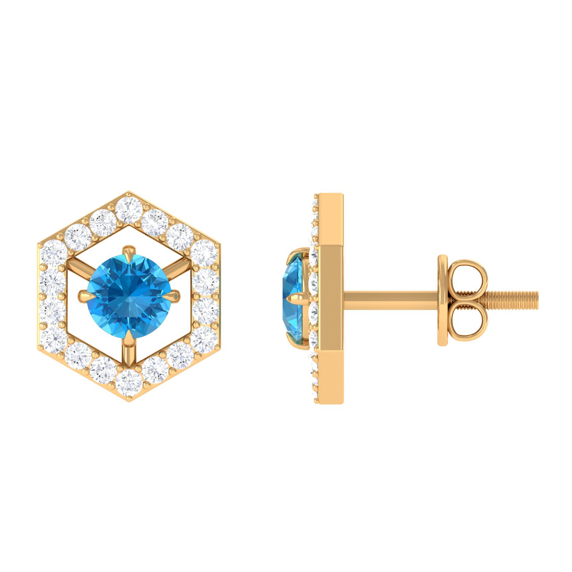 3/4 CT Minimal Swiss Blue Topaz and Diamond Geometric Stud Earrings Swiss Blue Topaz - ( AAA ) - Quality - Rosec Jewels