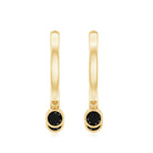 Three Stone Created Black Diamond Hoop Drop Earrings in Bezel Setting Lab Created Black Diamond - ( AAAA ) - Quality - Rosec Jewels