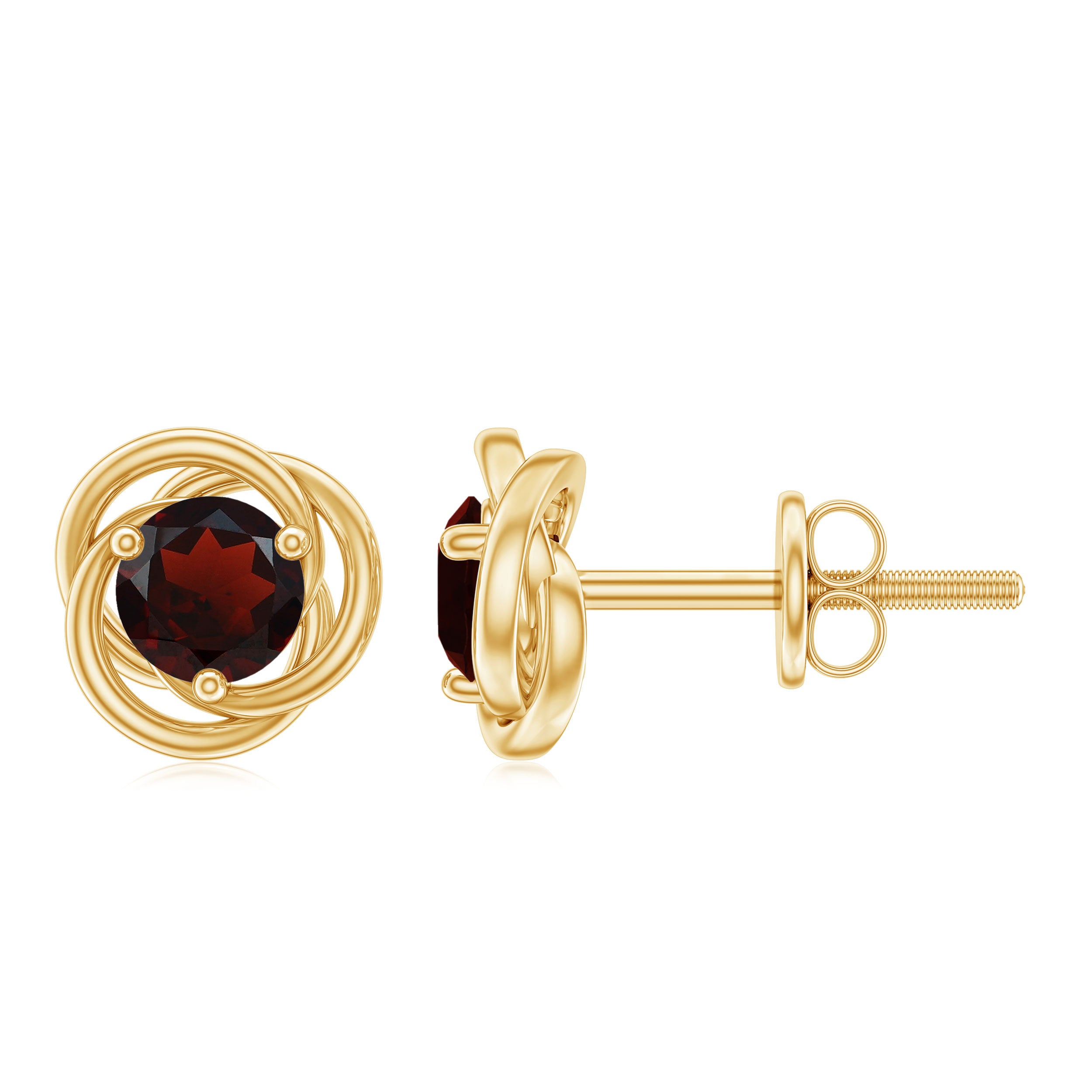 1.25 CT Solitaire Garnet and Gold Swirl Stud Earrings Garnet - ( AAA ) - Quality - Rosec Jewels