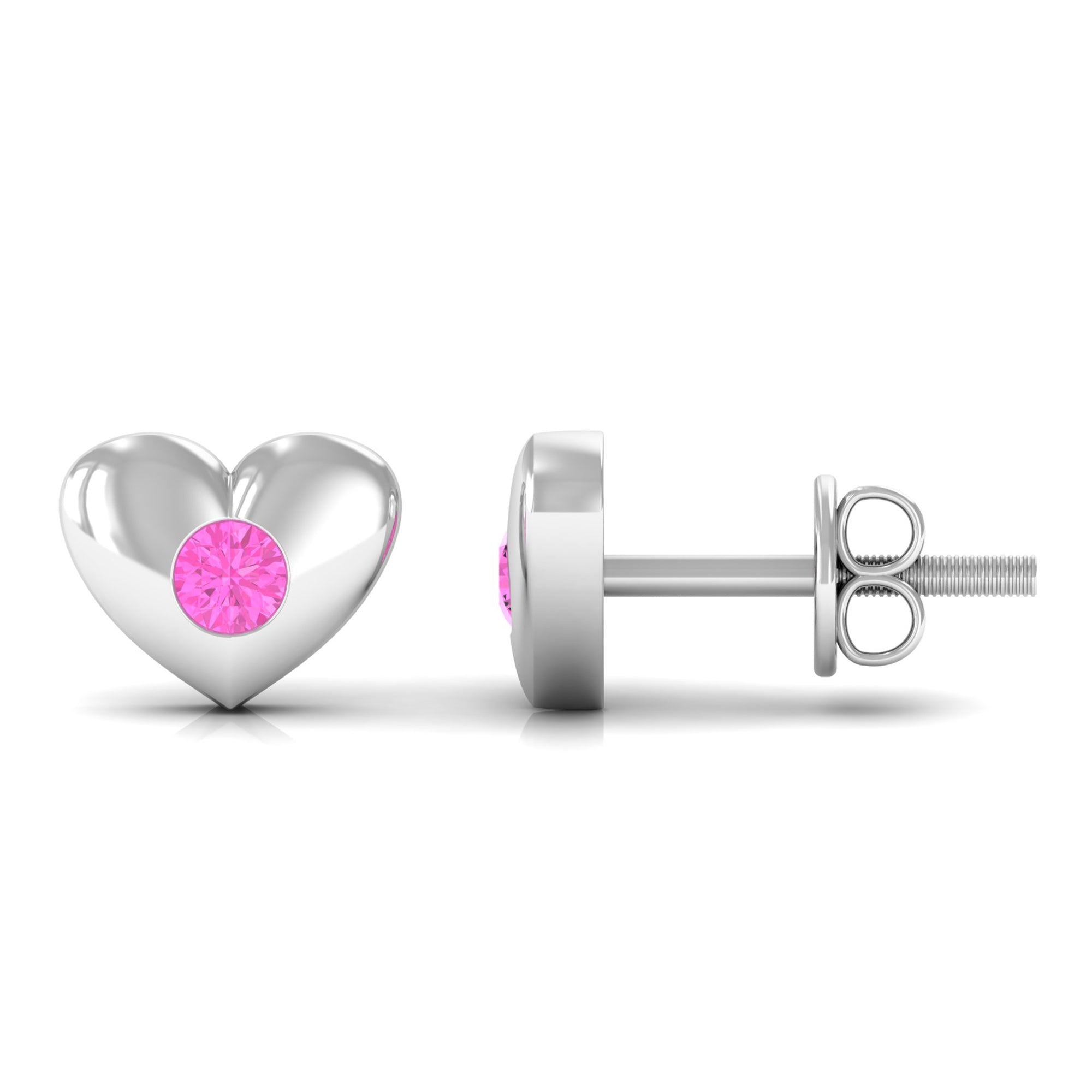 Pink Sapphire Heart Stud Earrings in Gypsy Setting Pink Sapphire - ( AAA ) - Quality - Rosec Jewels