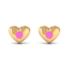 Pink Sapphire Heart Stud Earrings in Gypsy Setting Pink Sapphire - ( AAA ) - Quality - Rosec Jewels