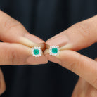 1 CT Emerald Classic Stud Earrings with Diamond Halo Emerald - ( AAA ) - Quality - Rosec Jewels