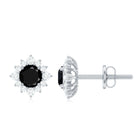 Round Created Black Diamond Classic Halo Stud Earrings with Diamond Lab Created Black Diamond - ( AAAA ) - Quality - Rosec Jewels