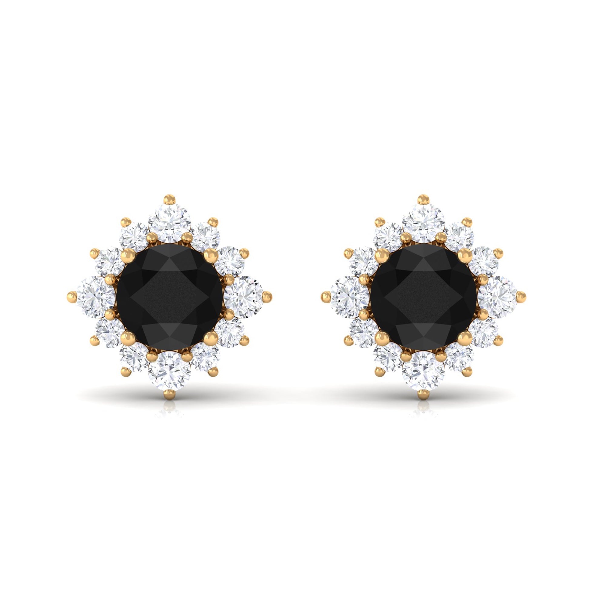 Round Created Black Diamond Classic Halo Stud Earrings with Diamond Lab Created Black Diamond - ( AAAA ) - Quality - Rosec Jewels