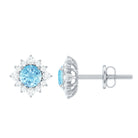 1 CT Classic Aquamarine Stud Earrings with Moissanite Halo Aquamarine - ( AAA ) - Quality - Rosec Jewels