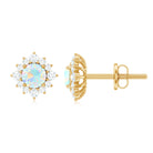 1 CT Classic Ethiopian Opal Stud Earrings with Diamond Halo Ethiopian Opal - ( AAA ) - Quality - Rosec Jewels