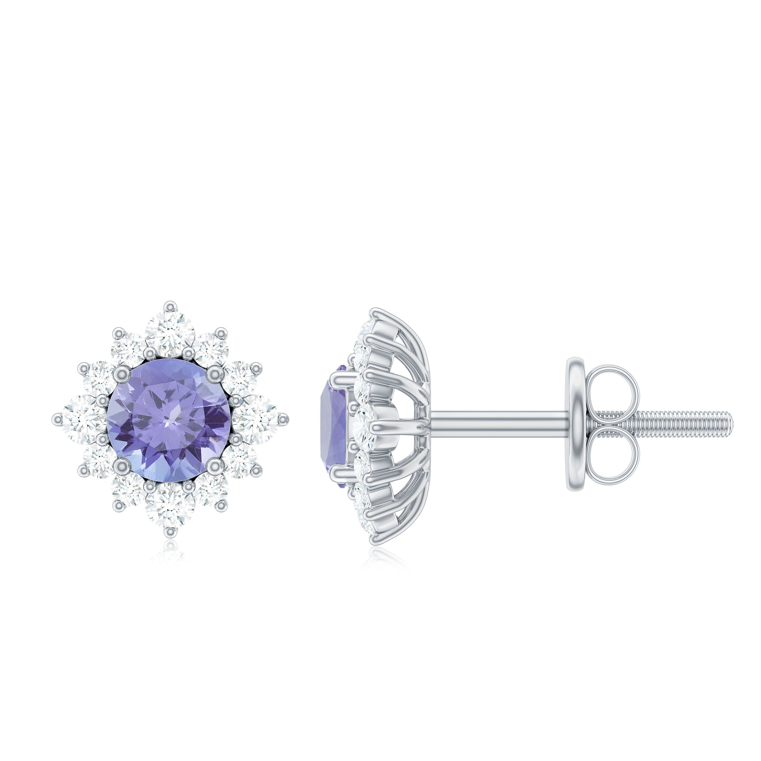 1.5 CT Classic Tanzanite Stud Earrings with Diamond Halo Tanzanite - ( AAA ) - Quality - Rosec Jewels