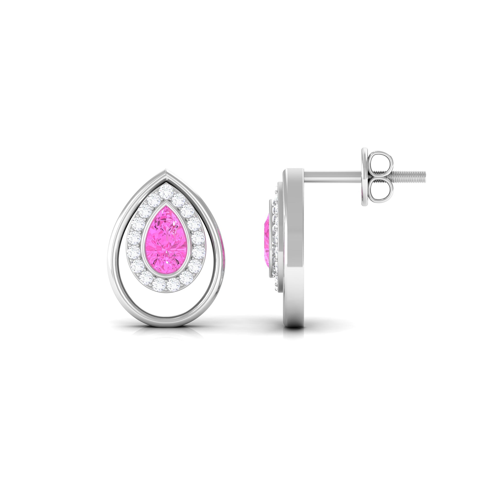 Classic Pink Sapphire and Diamond Teardrop Stud Earrings Pink Sapphire - ( AAA ) - Quality - Rosec Jewels