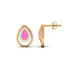 Classic Pink Sapphire and Diamond Teardrop Stud Earrings Pink Sapphire - ( AAA ) - Quality - Rosec Jewels