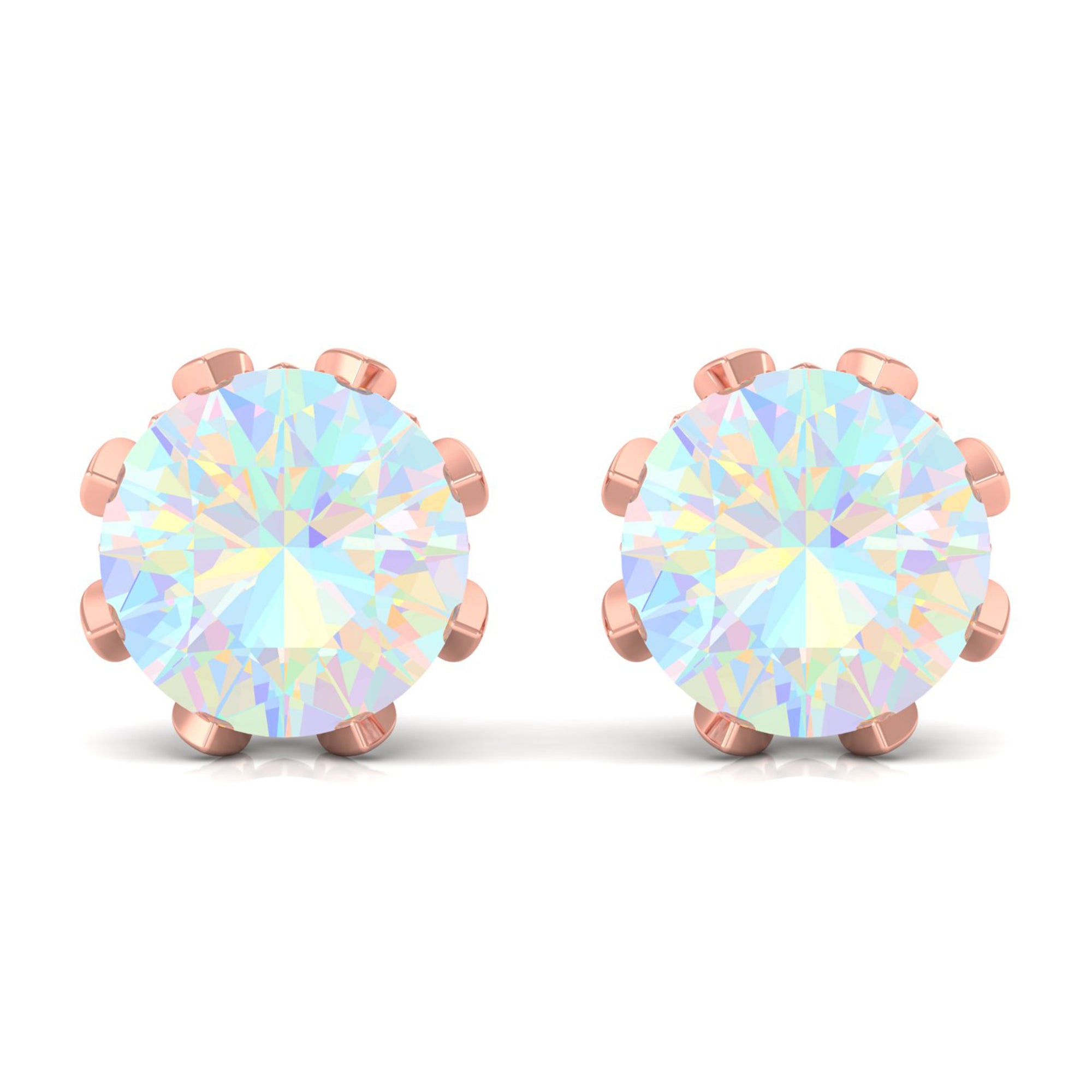 4.50 CT Ethiopian Opal Solitaire Stud Earrings with Diamond Ethiopian Opal - ( AAA ) - Quality - Rosec Jewels