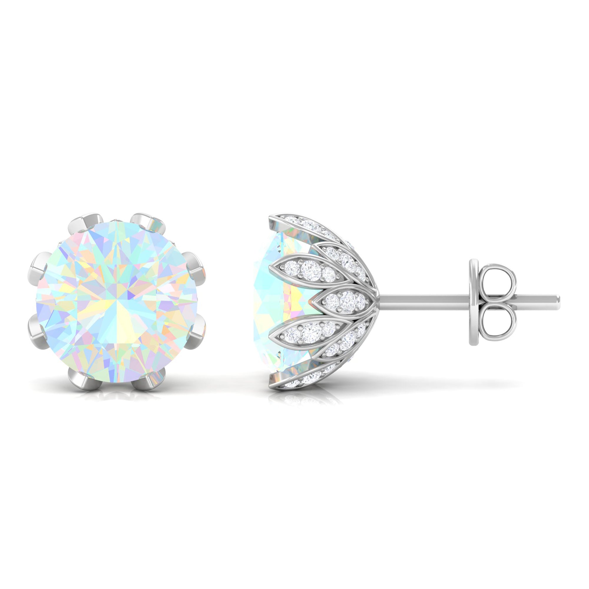 4.50 CT Ethiopian Opal Solitaire Stud Earrings with Diamond Ethiopian Opal - ( AAA ) - Quality - Rosec Jewels