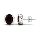 Oval Garnet Solitaire Stud Earrings with Diamond Garnet - ( AAA ) - Quality - Rosec Jewels