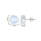 Oval Moonstone Minimal Solitaire Stud Earrings with Diamond Moonstone - ( AAA ) - Quality - Rosec Jewels