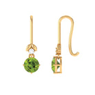 Round Peridot and Moissanite Drop Earrings with Fish Hook Peridot - ( AAA ) - Quality - Rosec Jewels