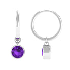 Natural Amethyst Hoop Drop Earrings in Bezel Setting Amethyst - ( AAA ) - Quality - Rosec Jewels