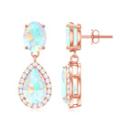 Classic Ethiopian Opal Dangle Earrings with Diamond Stones Ethiopian Opal - ( AAA ) - Quality - Rosec Jewels