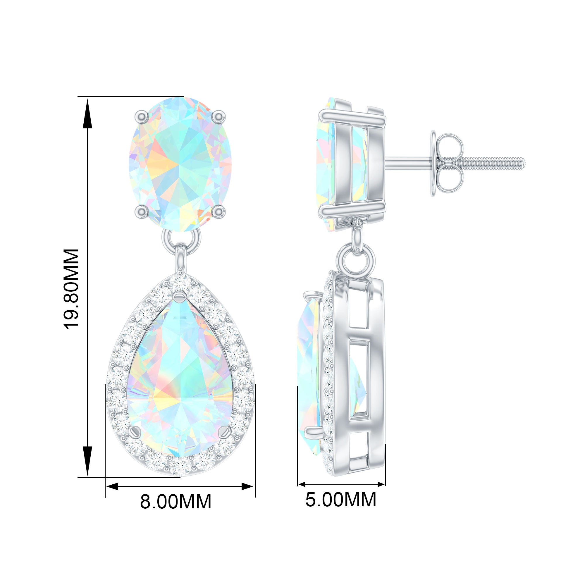 Classic Ethiopian Opal Dangle Earrings with Diamond Stones Ethiopian Opal - ( AAA ) - Quality - Rosec Jewels