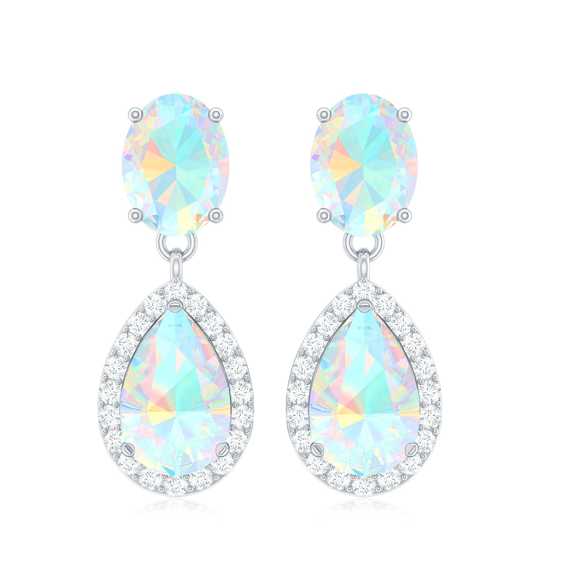 Classic Ethiopian Opal Dangle Earrings with Diamond Stones Ethiopian Opal - ( AAA ) - Quality - Rosec Jewels