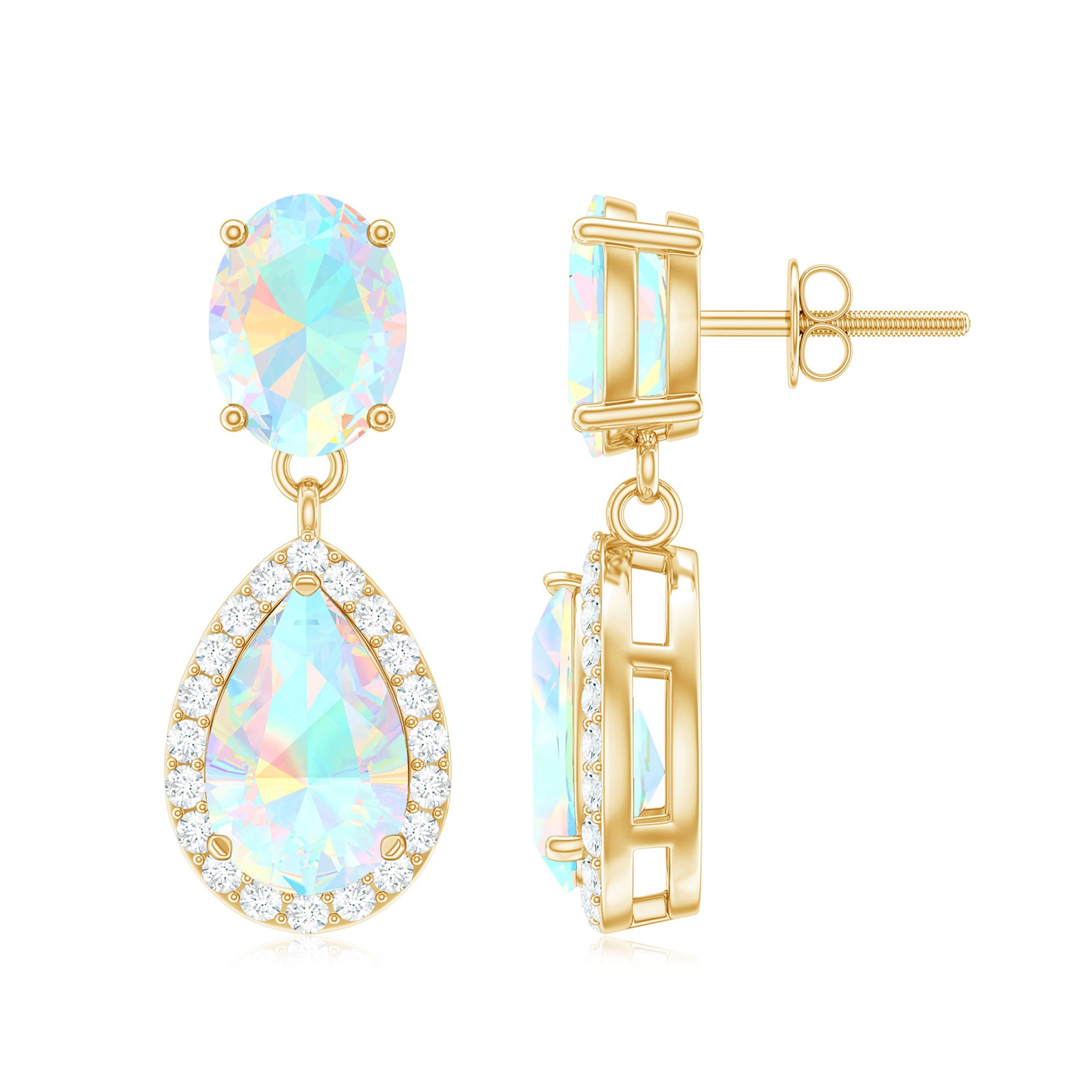 Classic Ethiopian Opal Dangle Earrings with Diamond Stones Ethiopian Opal - ( AAA ) - Quality - Rosec Jewels