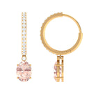 Oval Morganite Hoop Drop Earrings with Diamond Accent Morganite - ( AAA ) - Quality - Rosec Jewels