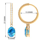 Oval Swiss Blue Topaz and Diamond Hoop Drop Earrings Swiss Blue Topaz - ( AAA ) - Quality - Rosec Jewels