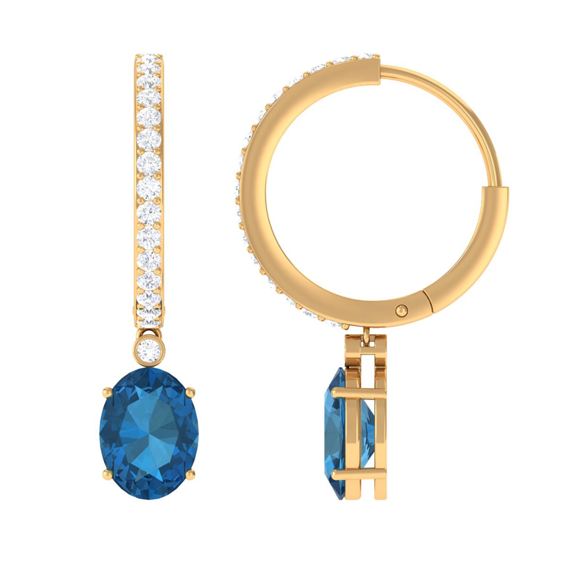 Oval London Blue Topaz and Diamond Hoop Drop Earrings London Blue Topaz - ( AAA ) - Quality - Rosec Jewels