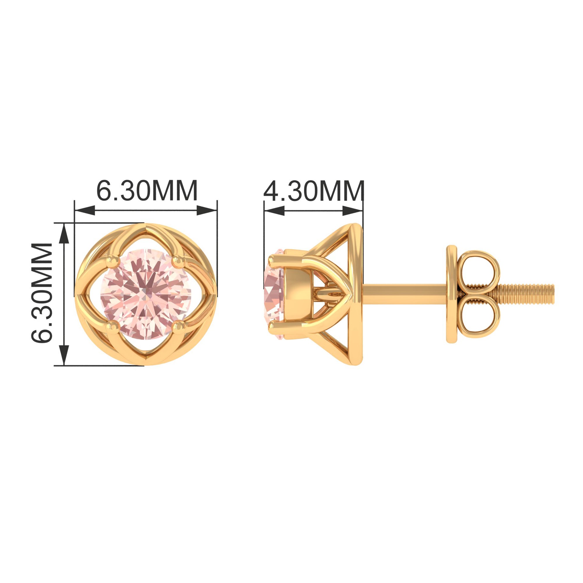 Solitaire Morganite Flower Stud Earrings Morganite - ( AAA ) - Quality - Rosec Jewels