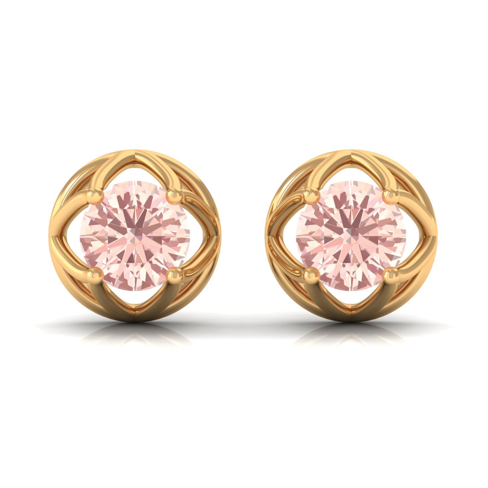 Solitaire Morganite Flower Stud Earrings Morganite - ( AAA ) - Quality - Rosec Jewels