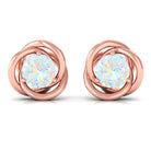 4 MM Round Ethiopian Opal Solitaire Gold Swirl Stud Earrings in Prong Setting Ethiopian Opal - ( AAA ) - Quality - Rosec Jewels