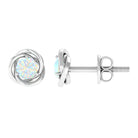 4 MM Round Ethiopian Opal Solitaire Gold Swirl Stud Earrings in Prong Setting Ethiopian Opal - ( AAA ) - Quality - Rosec Jewels