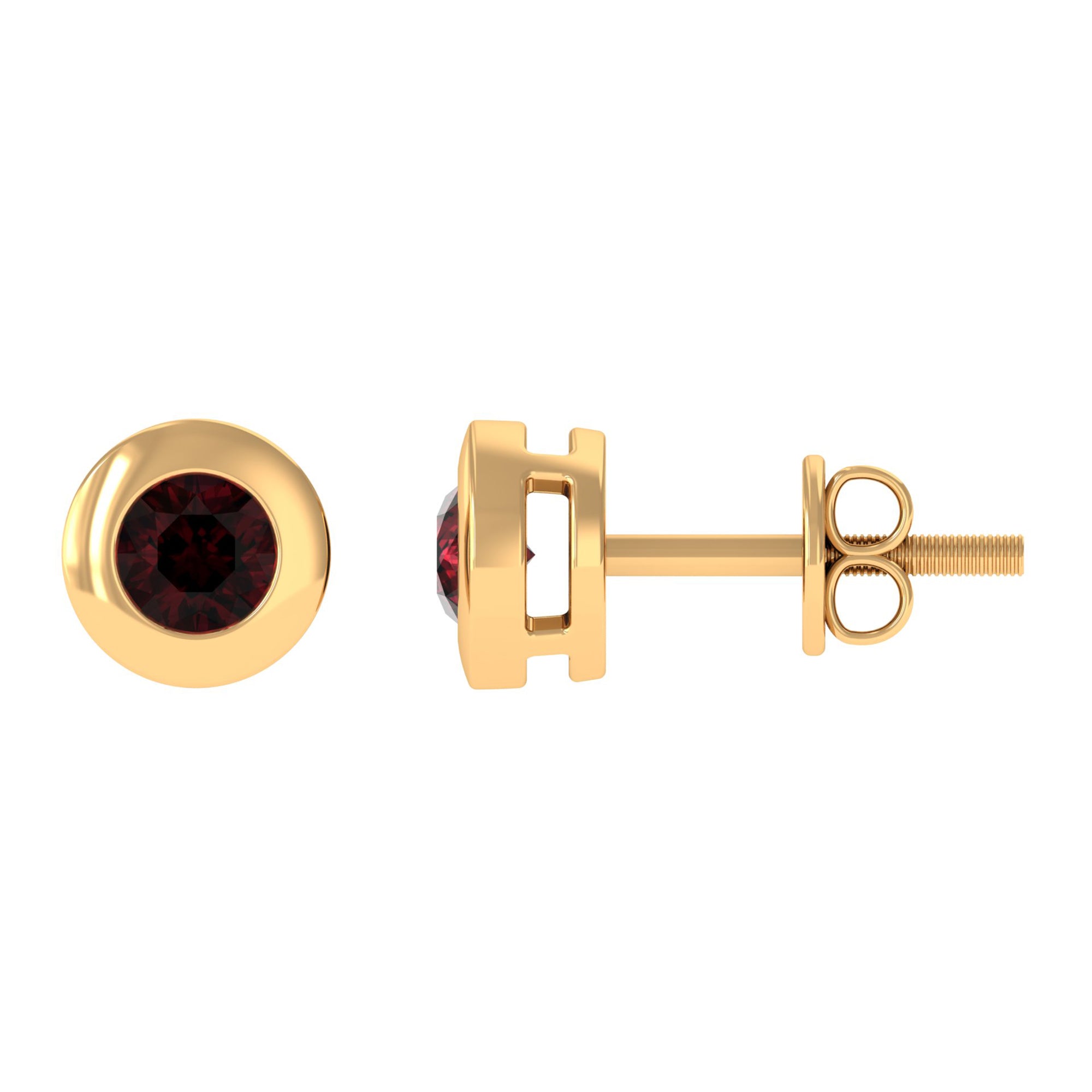 Garnet Solitaire Stud Earrings in Bezel Setting Garnet - ( AAA ) - Quality - Rosec Jewels