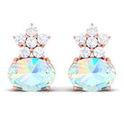 2.25 CT Oval Ethiopian Opal Minimal Stud Earrings with Floral Diamond Accent Ethiopian Opal - ( AAA ) - Quality - Rosec Jewels