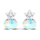 2.25 CT Oval Ethiopian Opal Minimal Stud Earrings with Floral Diamond Accent Ethiopian Opal - ( AAA ) - Quality - Rosec Jewels