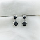 3.75 CT Black Onyx and Moissanite Halo Dangle Earrings in Silver Black Onyx - ( AAA ) - Quality 92.5 Sterling Silver - Rosec Jewels