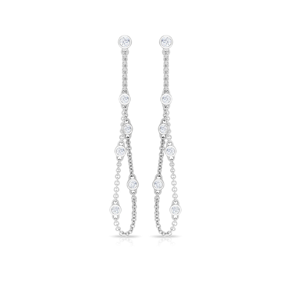 1/2 CT Bezel Set Diamond Drop Chain Earrings Diamond - ( HI-SI ) - Color and Clarity - Rosec Jewels