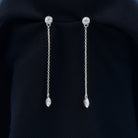 Marquise and Round Diamond Dangle Chain Earrings in Bezel Setting Diamond - ( HI-SI ) - Color and Clarity - Rosec Jewels