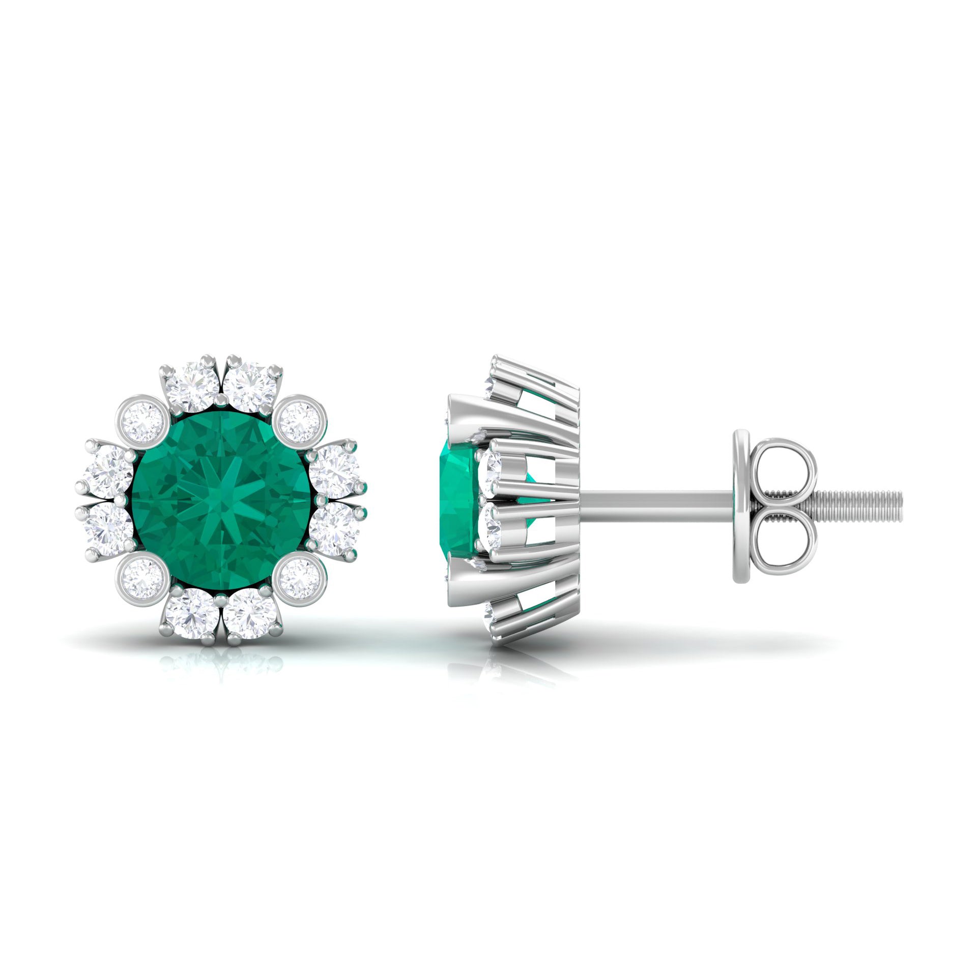 1.50 CT Emerald Classic Stud Earrings with Diamond Accent Emerald - ( AAA ) - Quality - Rosec Jewels