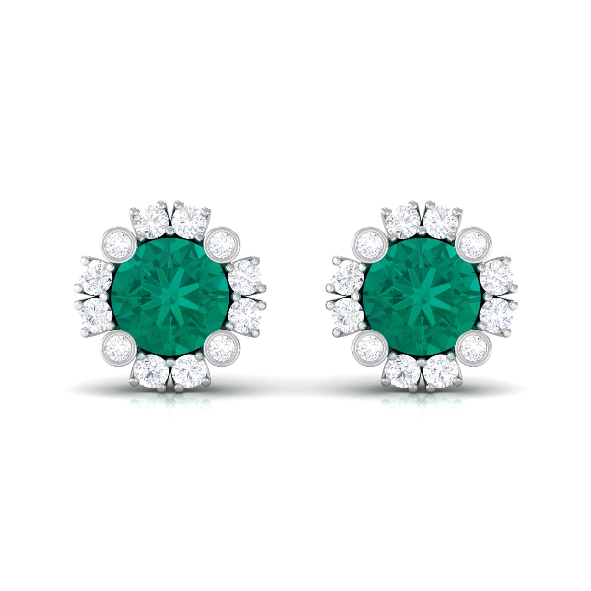 1.50 CT Emerald Classic Stud Earrings with Diamond Accent Emerald - ( AAA ) - Quality - Rosec Jewels