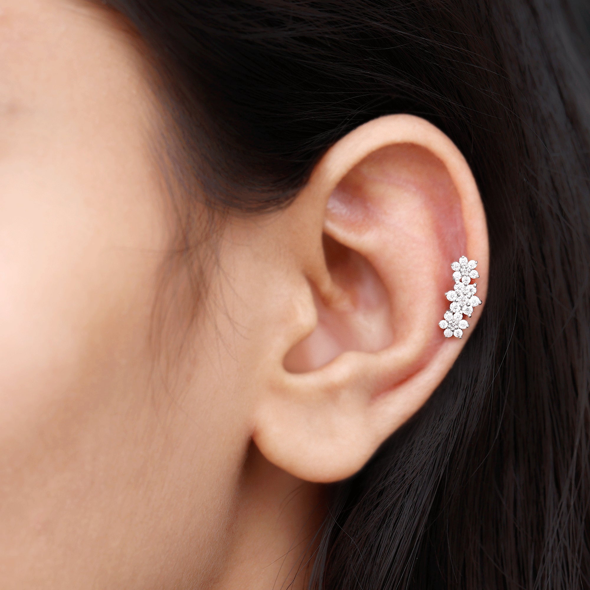 April Birthstone Diamond Floral Climber Earrings Diamond - ( HI-SI ) - Color and Clarity - Rosec Jewels