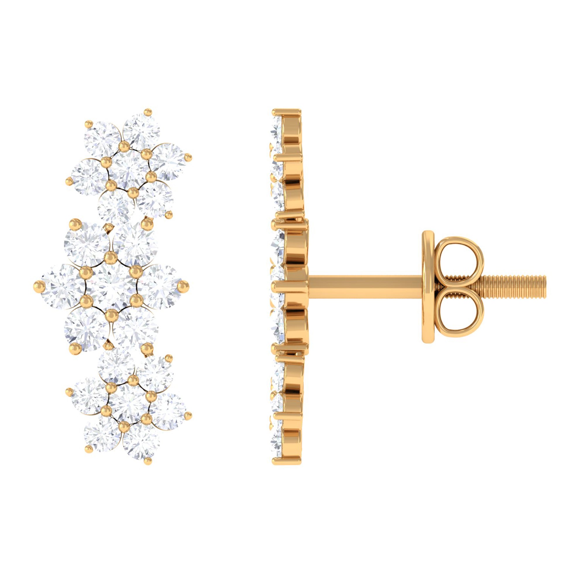 April Birthstone Diamond Floral Climber Earrings Diamond - ( HI-SI ) - Color and Clarity - Rosec Jewels