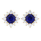 1.25 CT Blue Sapphire Solitaire Stud Earrings with Diamond Halo Blue Sapphire - ( AAA ) - Quality - Rosec Jewels