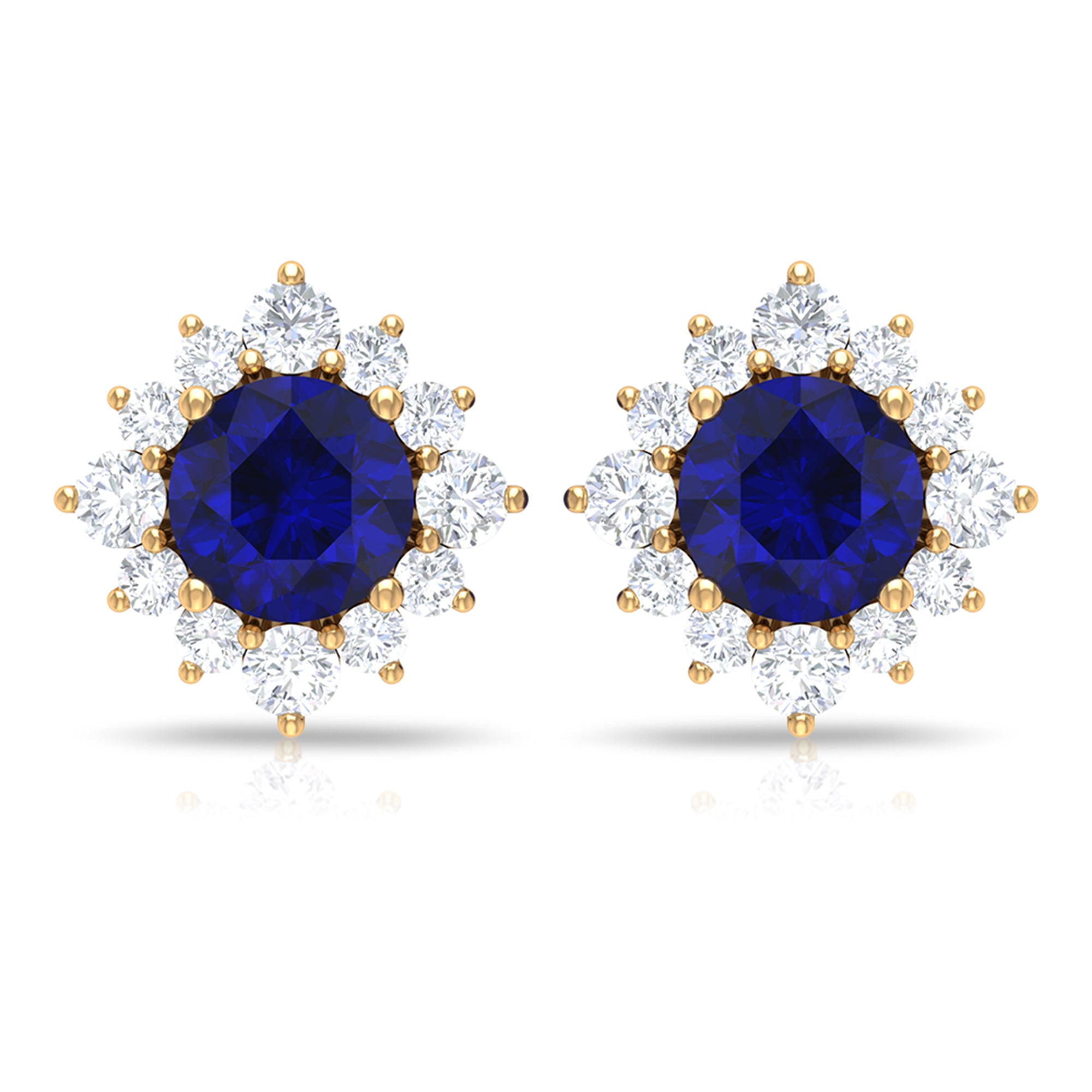 1.25 CT Blue Sapphire Solitaire Stud Earrings with Diamond Halo Blue Sapphire - ( AAA ) - Quality - Rosec Jewels